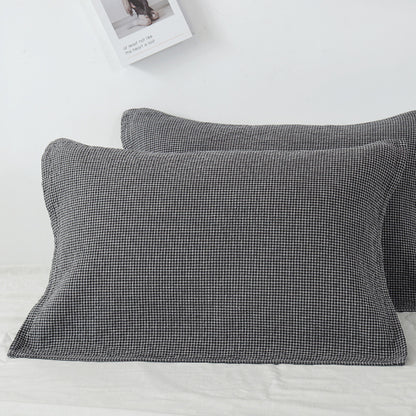 Grey Breathable 4-Layer Cotton Gauze Pillow Towel Pair - Japanese Style Grid (52x75cm)