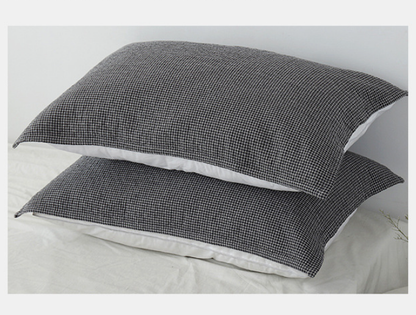 Grey Breathable 4-Layer Cotton Gauze Pillow Towel Pair - Japanese Style Grid (52x75cm)
