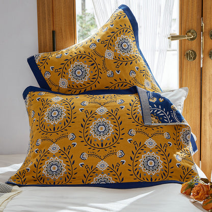 Single Yellow Flower Butterfly Pillow Towel Premium Cotton Gauze Pillow Towel Pair - Simple Nordic Style (52x75cm)