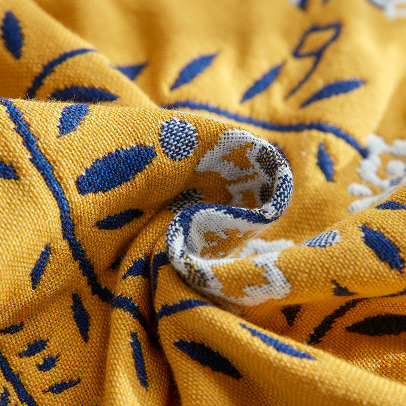 Single Yellow Flower Butterfly Pillow Towel Premium Cotton Gauze Pillow Towel Pair - Simple Nordic Style (52x75cm)