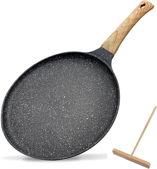 Grey 28cm Non-Stick Crepe Pan - Versatile Flat Skillet for Pancakes, Omelettes & Tortillas
