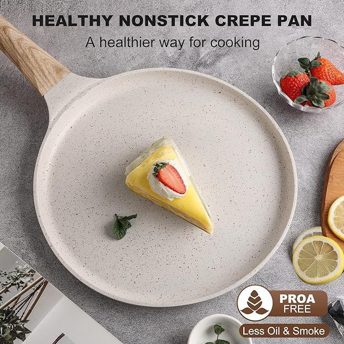 Grey 28cm Non-Stick Crepe Pan - Versatile Flat Skillet for Pancakes, Omelettes & Tortillas