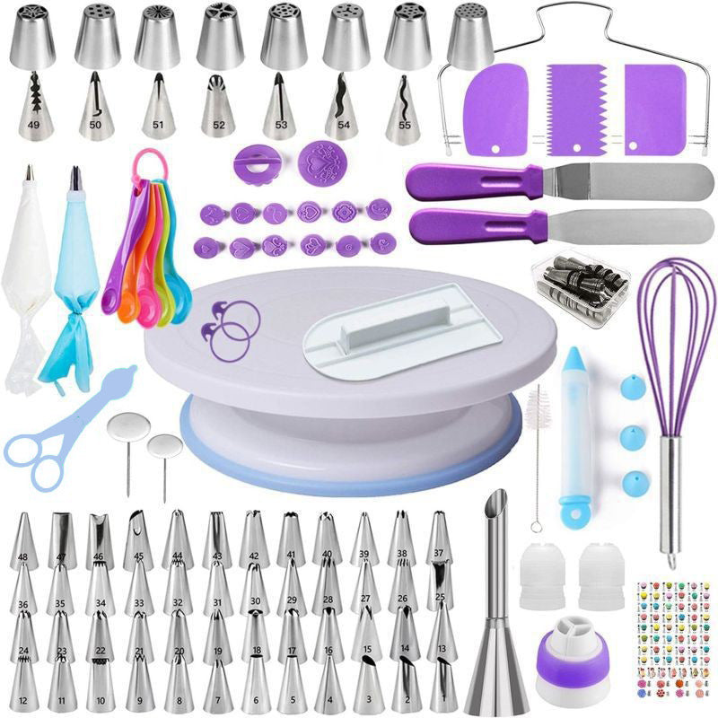 Purple Comprehensive 137-Piece Cake Decorating Kit - Turntable, Piping Tips & Baking Tools Set