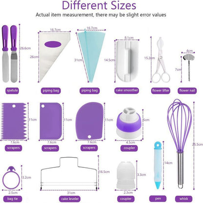 Purple Comprehensive 137-Piece Cake Decorating Kit - Turntable, Piping Tips & Baking Tools Set