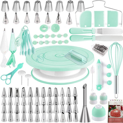 Green Comprehensive 137-Piece Cake Decorating Kit - Turntable, Piping Tips & Baking Tools Set