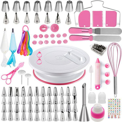 Pink Comprehensive 137-Piece Cake Decorating Kit - Turntable, Piping Tips & Baking Tools Set