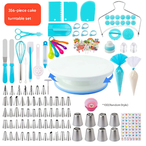 Blue Comprehensive 356-Piece Cake Decorating Kit - Turntable, Piping Tips & Baking Tools Set