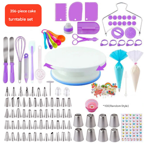 Purple Comprehensive 356-Piece Cake Decorating Kit - Turntable, Piping Tips & Baking Tools Set