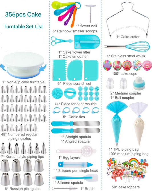 Purple Comprehensive 356-Piece Cake Decorating Kit - Turntable, Piping Tips & Baking Tools Set