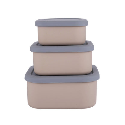 Brown 3-Piece Stackable Silicone Food Storage Container Set - Microwave Safe Lunch Boxes (300/700/1300ml)