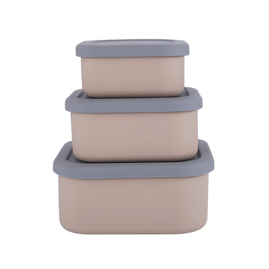 Brown 3-Piece Stackable Silicone Food Storage Container Set - Microwave Safe Lunch Boxes (300/700/1300ml)