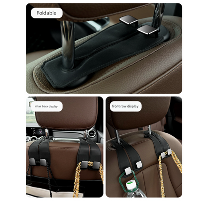 Red Brown Heavy Duty Car Headrest Hooks (Set of 4 Units) - PU Leather Seat Back Organizer Hangers