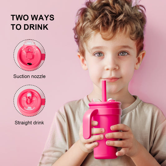 Peach Pink Gradient 14oz Insulated Tumbler with Handle & Straw - 304 Stainless Steel Car Cup (Contrast Color)