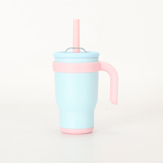 Pink Blue 14oz Insulated Tumbler with Handle & Straw - 304 Stainless Steel Car Cup (Contrast Color)