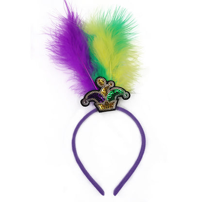 Hat Pattern Festive Mardi Gras Feather Headband Set - 10 Pack Sequin Jester Hat Party Accessory