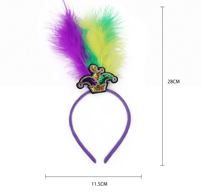 Green Clown Pattern Festive Mardi Gras Feather Headband Set - 10 Pack Sequin Jester Hat Party Accessory