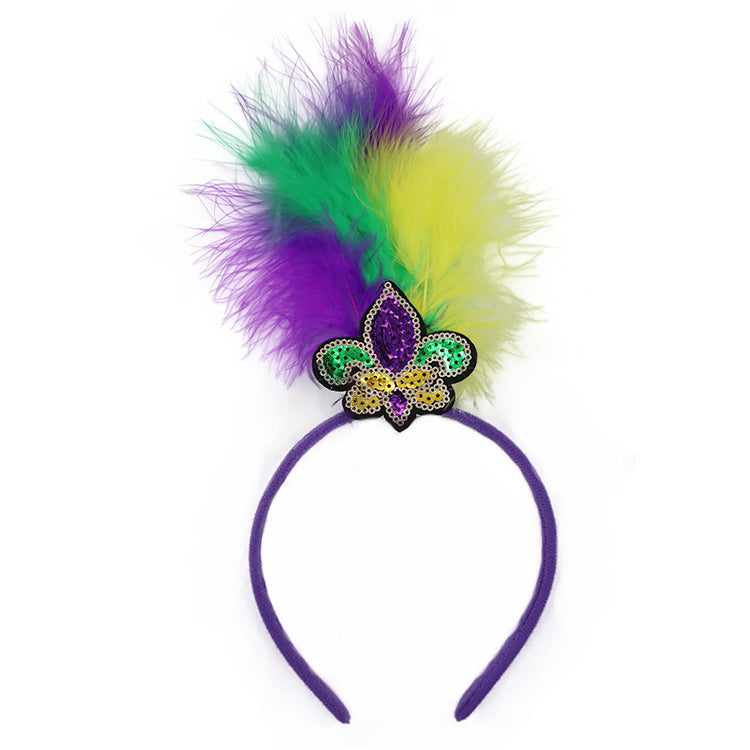 New Arrow Pattern Festive Mardi Gras Feather Headband Set - 10 Pack Sequin Jester Hat Party Accessory