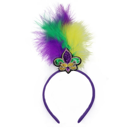 New Arrow Pattern Festive Mardi Gras Feather Headband Set - 10 Pack Sequin Jester Hat Party Accessory