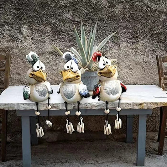 Green Quirky Resin Rooster Figurine Set (2-Pack) - Novelty Chicken Home Decor Ornaments
