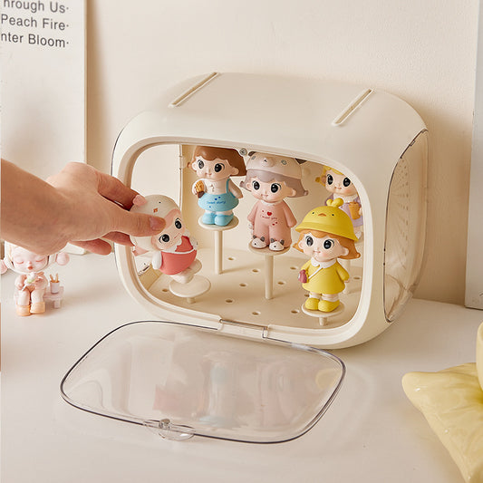 Cream White Without Lamp Wall Mount & Desktop Blind Box Display Case - Clear Dustproof Storage Organizer for Collectibles & Figures
