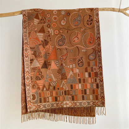 Khaki Bohemian Paisley Print Scarf - Large Lightweight Shawl Wrap - 200cm x 65cm