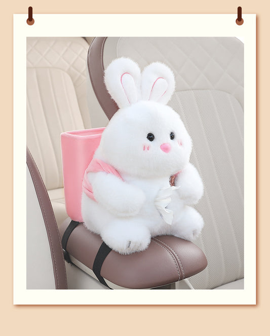 Adorable White Rabbit Tissue Holder for Car - Plush Toy with Storage