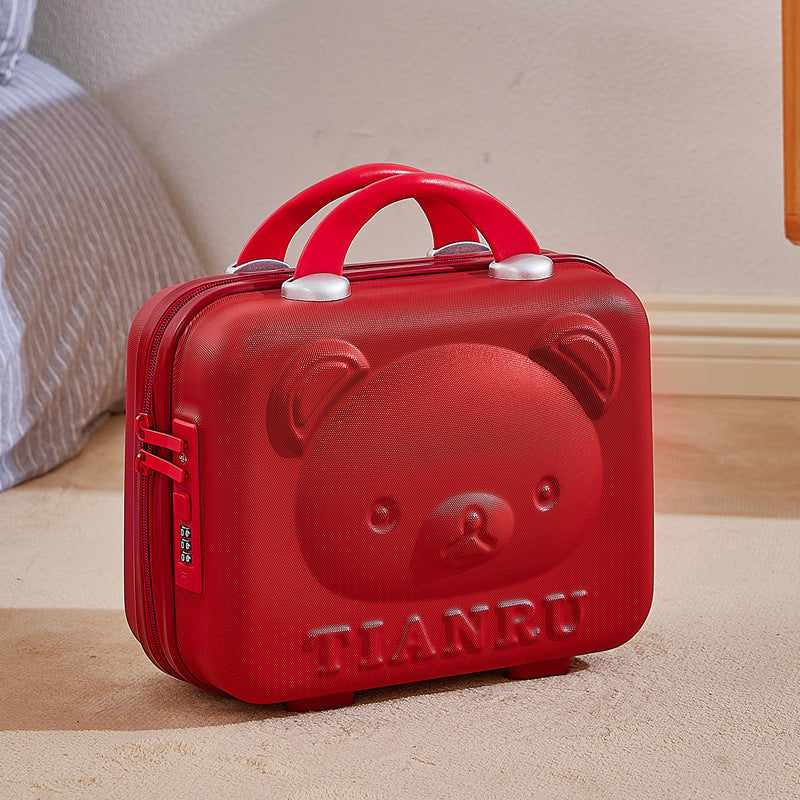 Cute Bear Face Hard-Shell Storage Case with Lock - 14-Inch red Travel Organizer