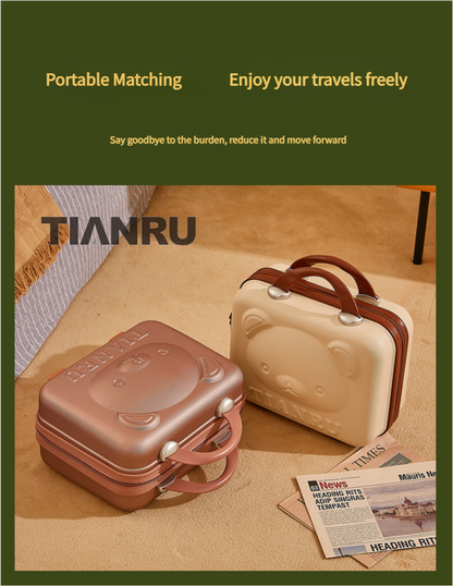 Cute Bear Face Hard-Shell Storage Case with Lock - 14-Inch white Travel Organizer