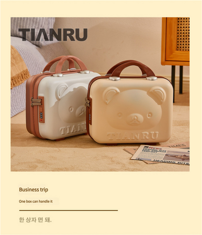 Cute Bear Face Hard-Shell Storage Case with Lock - 14-Inch gold Travel Organizer