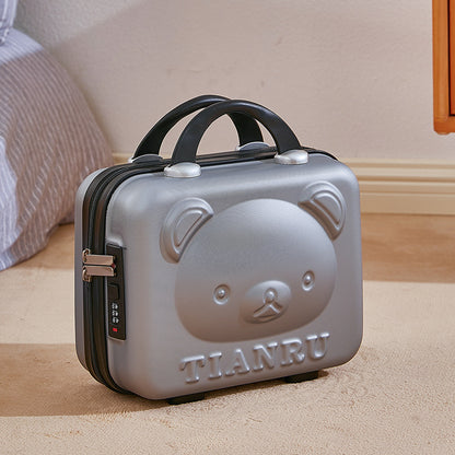 Cute Bear Face Hard-Shell Storage Case with Lock - 14-Inch grey Travel Organizer