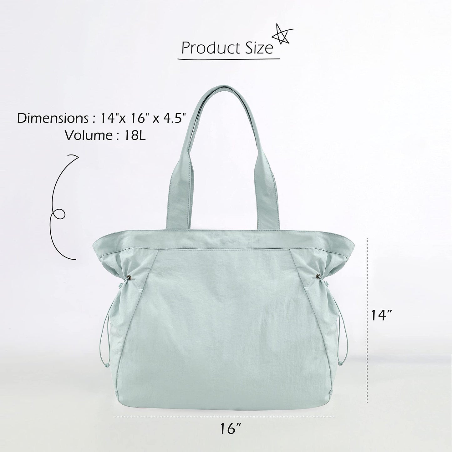 Water-Resistant Tote Bag with Drawstring Side-Cinch and Snap Closure - 18L Capacity Light Blue
