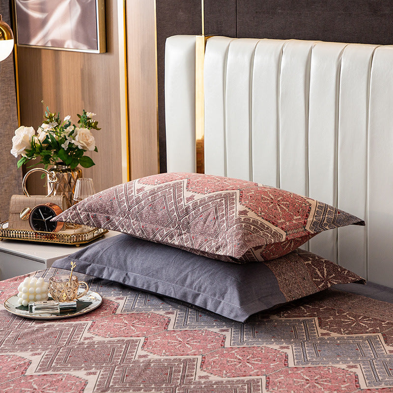 Comfortable cotton pillowcase, double-sided warm design, breathable and skin-friendly - red and gray