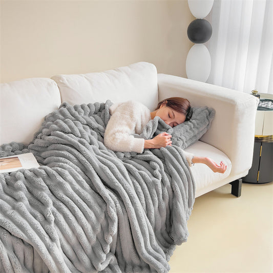 Grey plush tufted blanket - double-sided for warmth and skin-friendly comfort( 100*150cm)