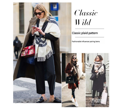 Cozy Color Block Fringe Scarf - Red Shawl for Fall and Winter