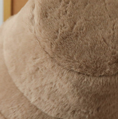 Plush Bucket Hat with Ear Flaps,Warm Furry Winter Hat in White-One size (54-59cm) adjustable