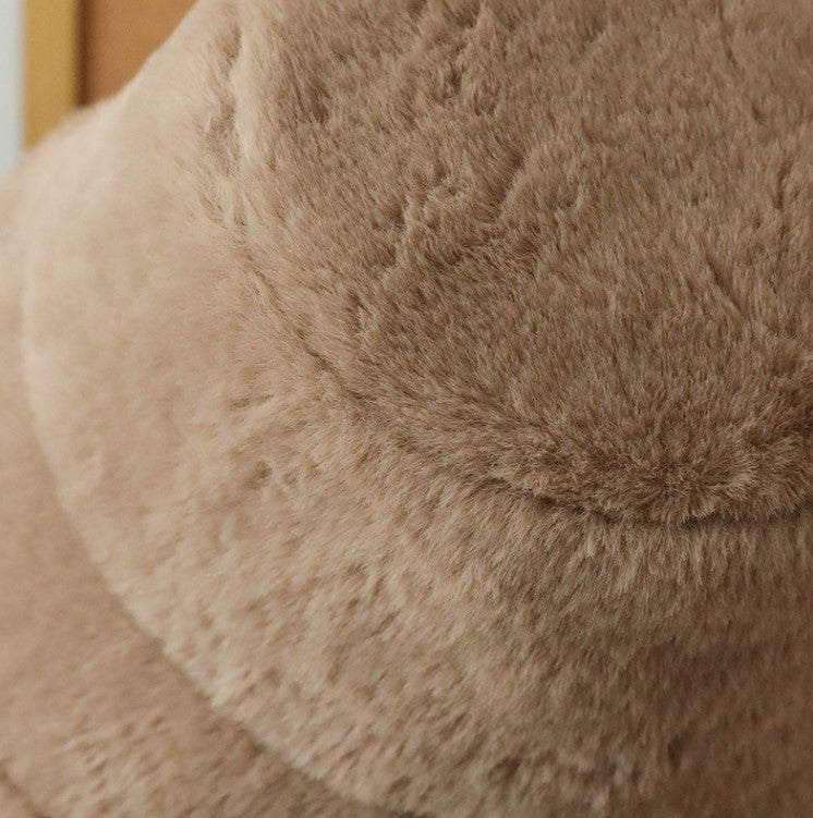 Plush Bucket Hat with Ear Flaps,Warm Furry Winter Hat in Khaki-One size (54-59cm) adjustable