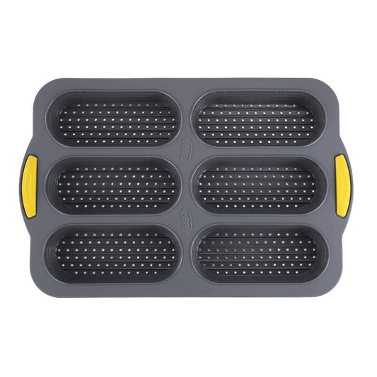 Grey 6-hole silicone baking mold, perforated loaf pan 37.5 cm x 24.5 cm, suitable for bread and cakes (sold in sets of 2)