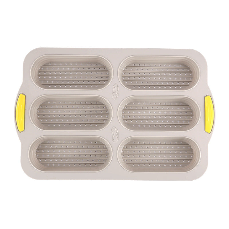 Brown 6-hole silicone baking mold, perforated loaf pan 37.5 cm x 24.5 cm, suitable for bread and cakes (sold in sets of 2)