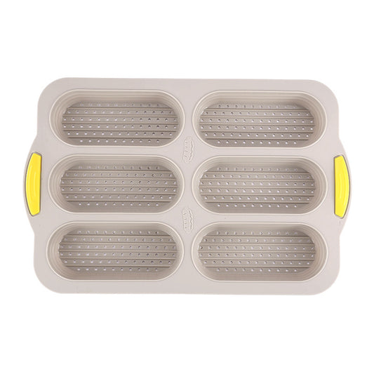 Brown 6-hole silicone baking mold, perforated loaf pan 37.5 cm x 24.5 cm, suitable for bread and cakes (sold in sets of 2)