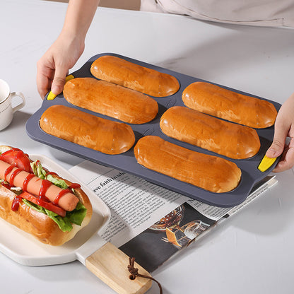 Brown 6-hole silicone baking mold, perforated loaf pan 37.5 cm x 24.5 cm, suitable for bread and cakes (sold in sets of 2)