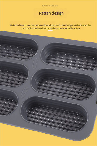 Brown 6-hole silicone baking mold, perforated loaf pan 37.5 cm x 24.5 cm, suitable for bread and cakes (sold in sets of 2)