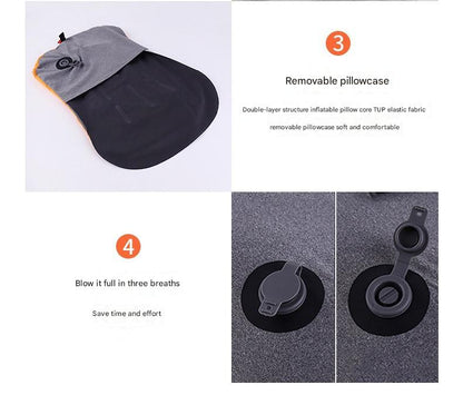 Inflatable Camping Pillow - Lightweight 46x32x12cm Travel Pillow 180g in black