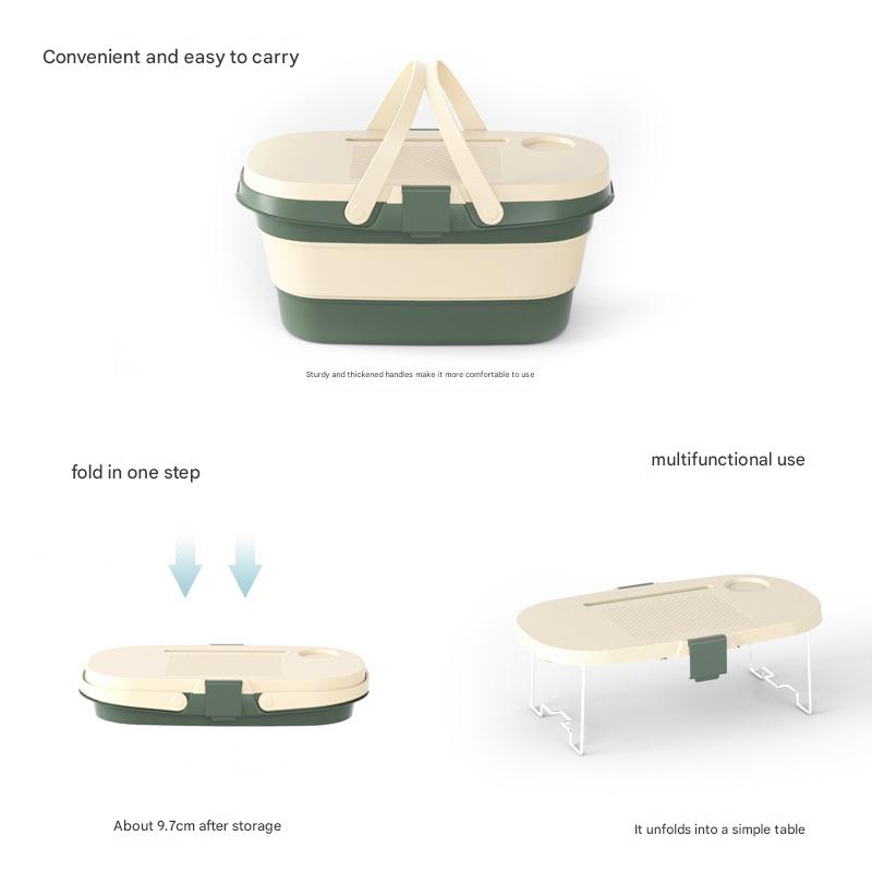 Foldable Picnic Basket with Tray - 16.5L Capacity, Green coffee color, Perfect for Camping and Outdoor Gatherings
