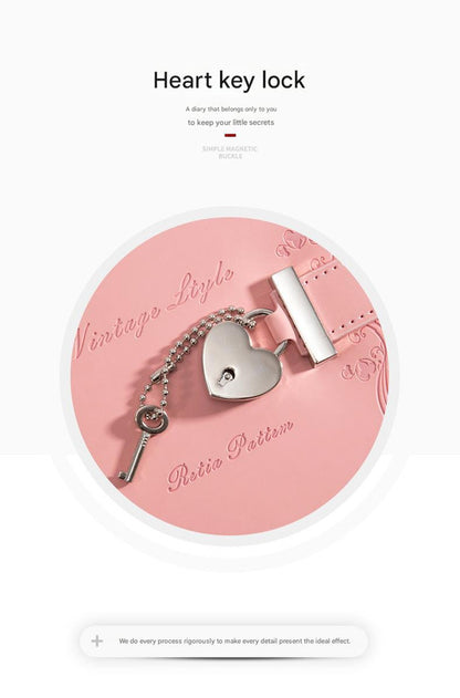 Heart Lock Diary with Key - Vintage Style Journal, Green PU Leather, Secure and Elegant