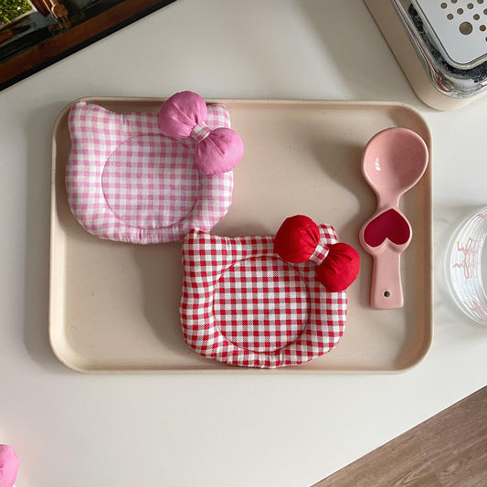 Korean INS Kitty Quilt Insulation Pad, Cute Fabric Kitchen Mat, Desktop Decoration (Pink)