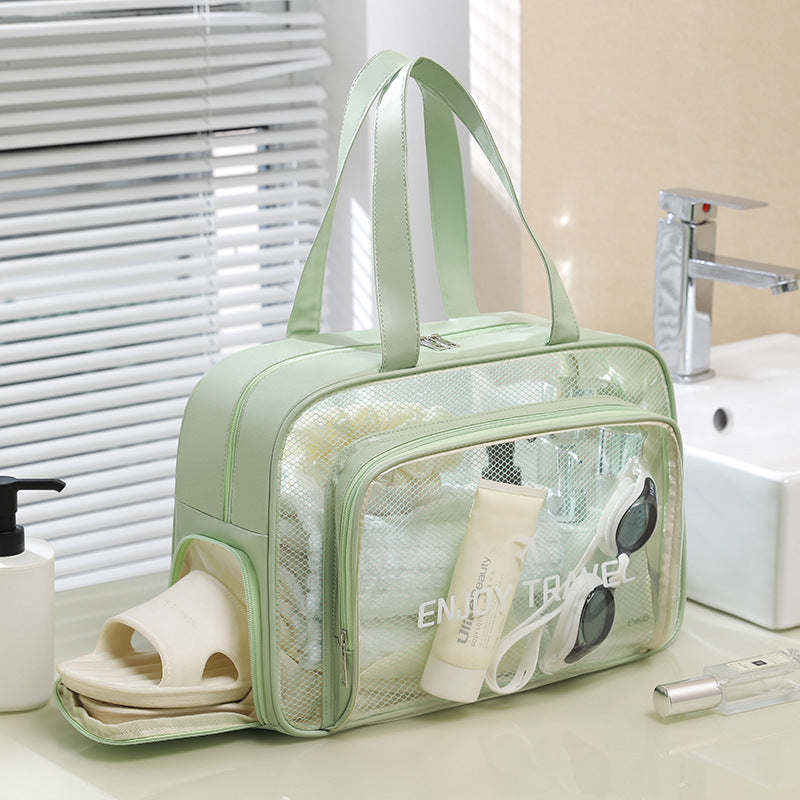Waterproof beach bag with wet and dry separation, gym and swim storage bag, toiletries and cosmetic bag for swimsuits and goggles (green has shoe compartment)
