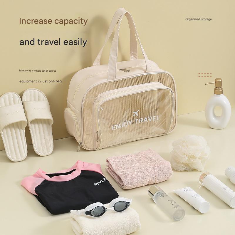 Waterproof beach bag with wet and dry separation, gym and swim storage bag, toiletries and cosmetic bag for swimsuits and goggles (Black has shoe compartment)