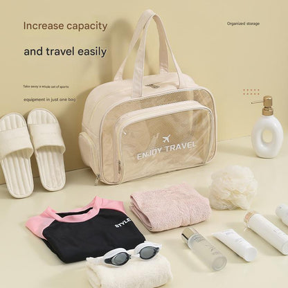 Waterproof beach bag with wet and dry separation, gym and swim storage bag, toiletries and cosmetic bag for swimsuits and goggles (Black has shoe compartment)