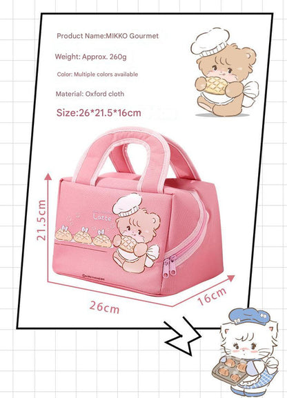 Blue Cute Cartoon Lunch Bag - Large Capacity Insulated Handbag for Students and Office Use