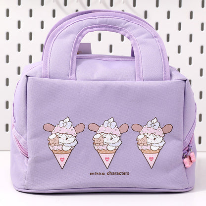 Purple Cute Cartoon Lunch Bag - Large Capacity Insulated Handbag for Students and Office Use